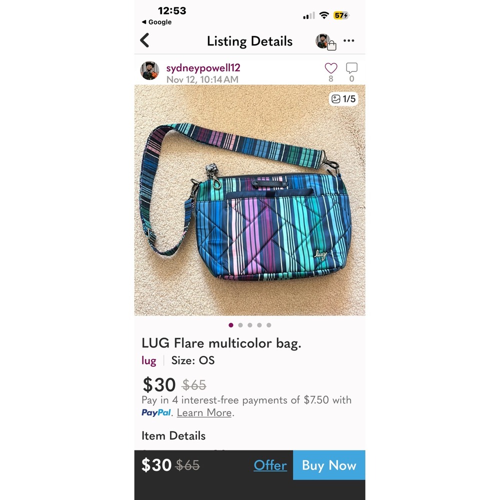 LUG‎ Flare Striped Crossbody Bag Multicolor Lightweight Travel Everyday Carryall